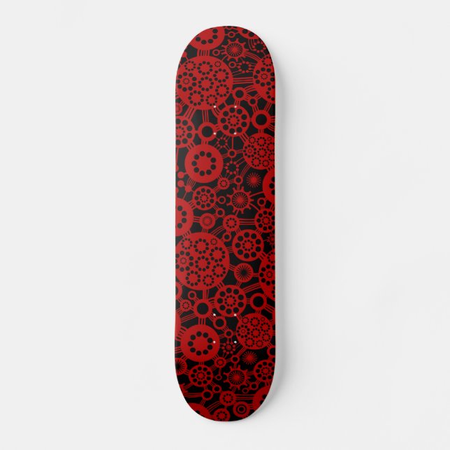 Skateboard Ecosistema - Rojo rubí sobre negro (Anverso)