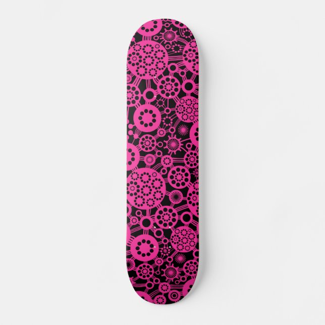 Skateboard Ecosistema - Rosa caliente en negro (Anverso)