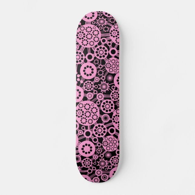 Skateboard Ecosistema - Rosa en negro (Anverso)