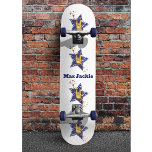 Skateboard Edgy Rock Star Graffiti Hand<br><div class="desc">Nació en la roca. Un símbolo de rock y roll hand genial en amarillo y naranja con una estrella azul. Este diseño juguetón, con temática rocosa, tiene un ambiente inquietante. Perfecto para el amante de la música rock. Personalice este diseño con su propio texto o incluso un nombre para hacerlo...</div>