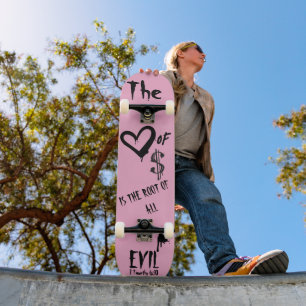 Skateboard El amor al dinero Garabato rosa malvado 