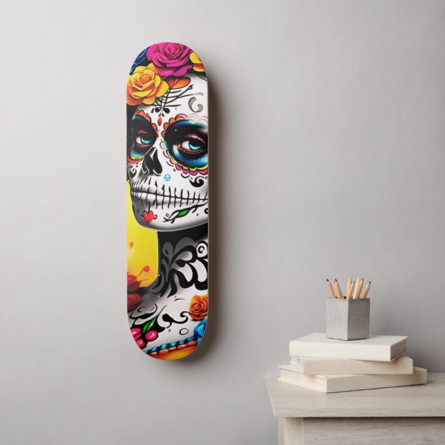Skateboard El arte del muro de la Catrina Sugar Skull (Arte de la pared)