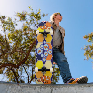 Skateboard El arte dibujado a mano de pez globo