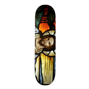 Skateboard El Buen Pastor; Jesús en vidrios manchados