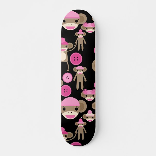 Skateboard El calcetín rosado femenino lindo Monkeys a chicas (Anverso )