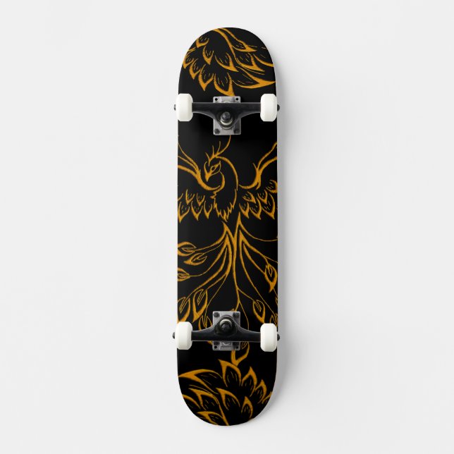 Skateboard El cobre Phoenix se eleva sobre el negro 2 (Anverso)