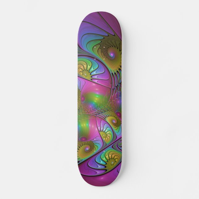 Skateboard El colorido y luminoso resumen de arte fractal (Anverso)