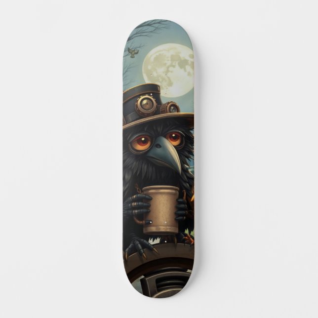 Skateboard El cuervo impulsado por Café (Anverso)