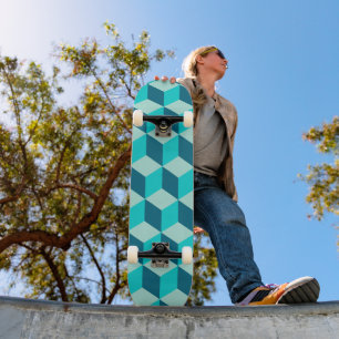 Skateboard El edificio azul del niño bloquea el patrón sin pr