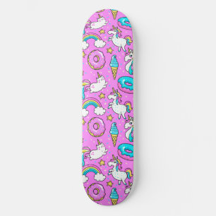 Skateboard El purpurinoso de Kitschy Rosa, unicornio y gatito
