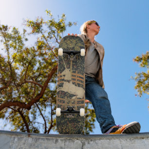 Skateboard El Unicornio en cautiverio, tapiz medieval 