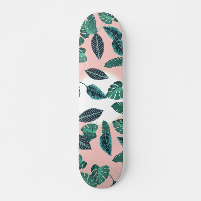 Skateboard El verde tropical del rosa del verano deja el (Anverso )
