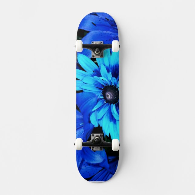 Skateboard Electric Blue Flowers (Anverso)