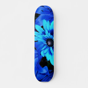 Skateboard Electric Blue Flowers