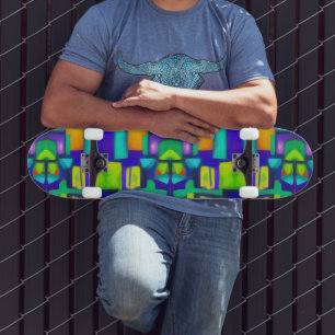 Skateboard Electric Vibes Sueños Arte Abstracto Vintage con E
