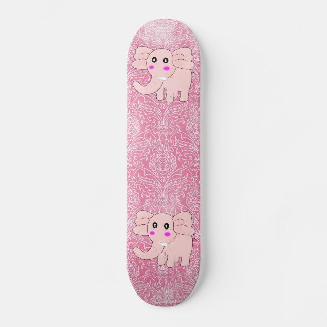 Skateboard Elefante rosa Damask (Anverso)
