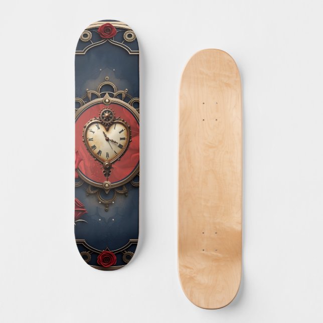 Skateboard Elegancia Eterna – Corazón de Relojería (Anverso)