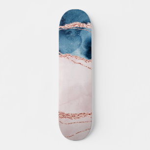 Skateboard Elegancia mística   Agante de oro azul y Rosa Verd
