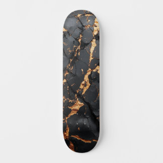 Skateboard Elegant Black Marble with Gold Veins Modern Art