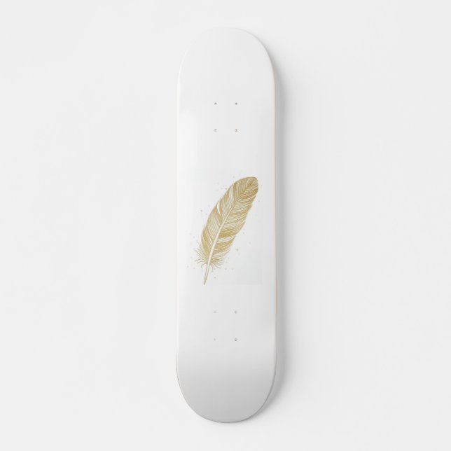 Skateboard Elegant Golden Feather Line Art - Modern Aesthetic (Anverso )