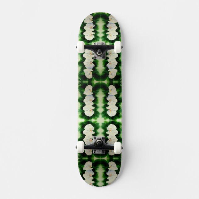 Skateboard Elegante acuarela Orquídeas, verde botánico (Anverso)