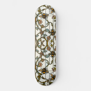 Skateboard Elegante arte nuevo botánico abeja vidrio emplomad