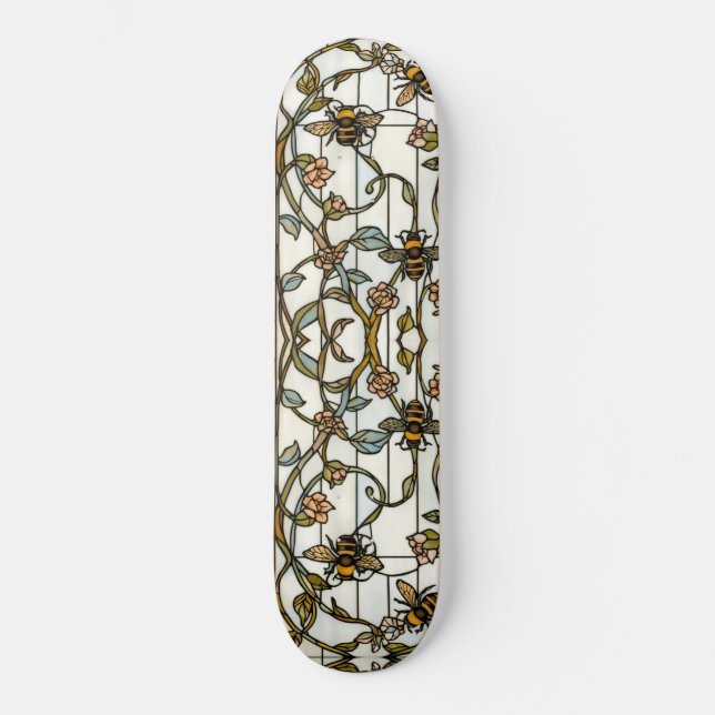 Skateboard Elegante arte nuevo botánico abeja vidrio emplomad (Anverso)