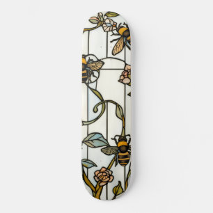 Skateboard Elegante arte nuevo botánico abeja vidrio teñido