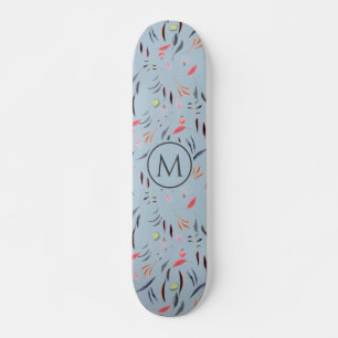 Skateboard Elegante color de agua azul claro floral MONOGRAM