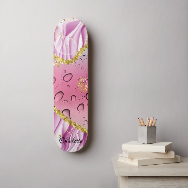Skateboard Elegante color rosa, morado y gris blanco (Arte de la pared)