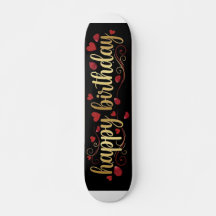 Elegante Corazón Rojo y Dorado Feliz Cumpleaños Ro