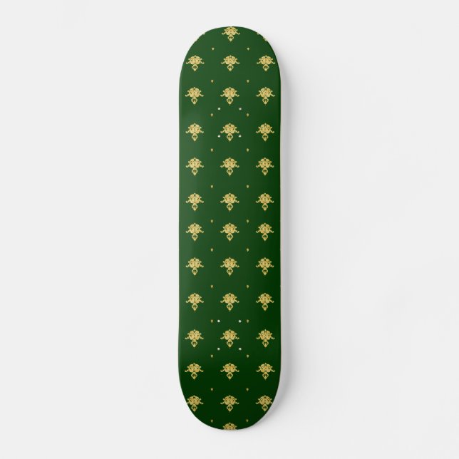 Skateboard Elegante Damasco Verde y Oro (Anverso)