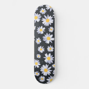 Skateboard Elegante diseño de color blanco margarita con flo