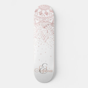 Skateboard Elegante diseño de confeti dorado mandala rosa