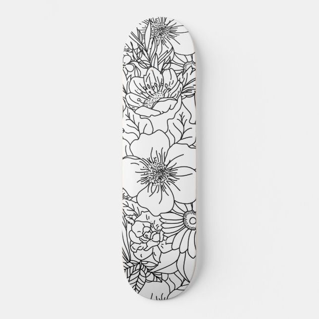 Skateboard Elegante diseño de doodles florales dibujados a ma (Anverso)