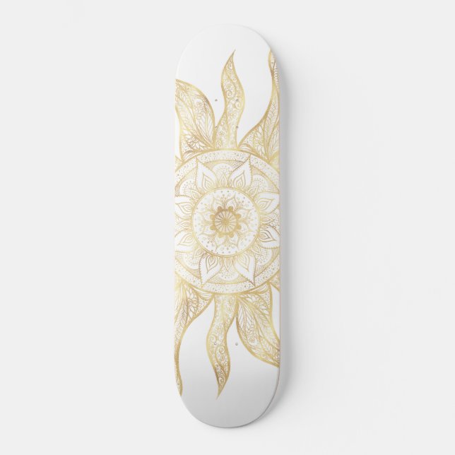 Skateboard Elegante Diseño de Mandala Gold Sun (Anverso)