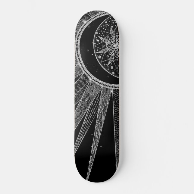 Skateboard Elegante diseño negro de luna de sol plateado Mand (Anverso)