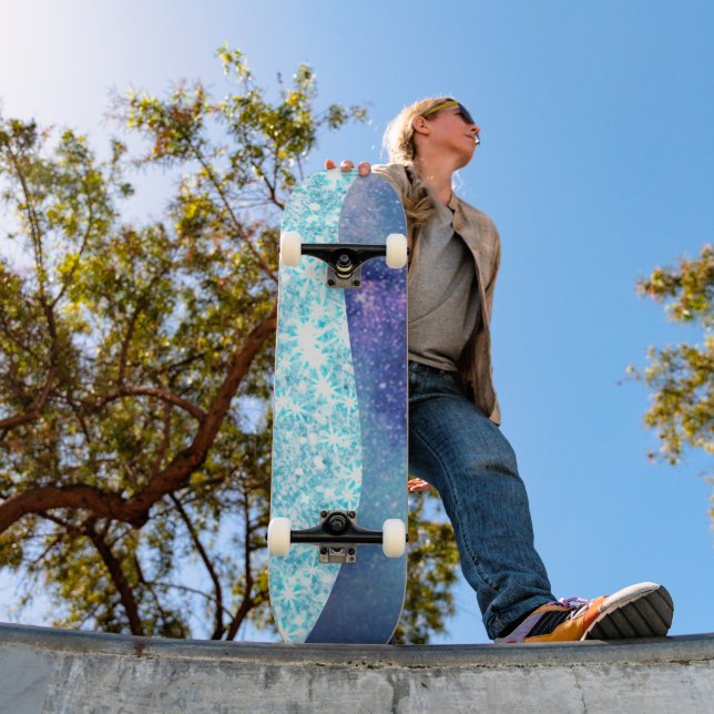 Skateboard Elegante estrella purpurina de galaxia Blue Modern (Exterior 1)