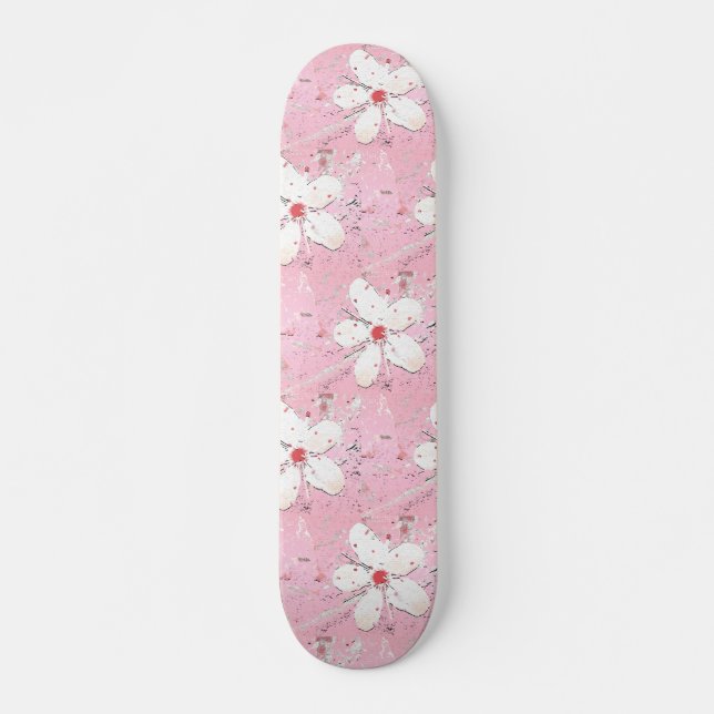 Skateboard Elegante flor de cerezo sakura giratoria rosada (Anverso )
