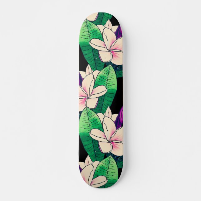Skateboard Elegante Flor Plumeria Flor Foliage Verde Tropical (Anverso )