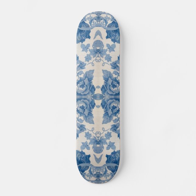 Skateboard Elegante floral vintage azul (Anverso)