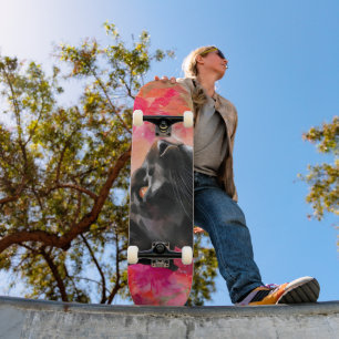 Skateboard Elegante floreciente Floral Wild Panther Negro