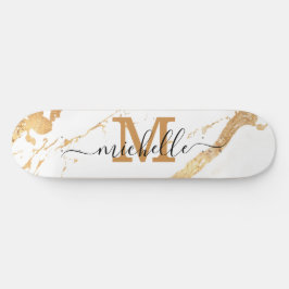 Skateboard Elegante guión de monograma de mármol dorado
