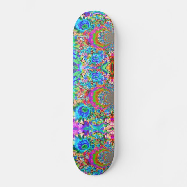Skateboard Elegante jardín abstracto de flores azules rosas (Anverso)