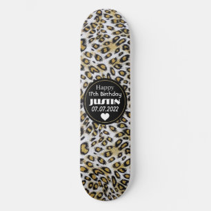 Skateboard Elegante leopardo marrón impreso Feliz cumpleaños