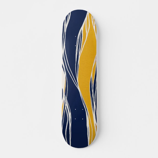 Skateboard Elegante, moderno, líneas, azul marino y amarillo (Anverso )