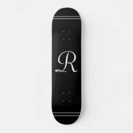 Skateboard Elegante Monogramado Blanco y Negro Personalizado