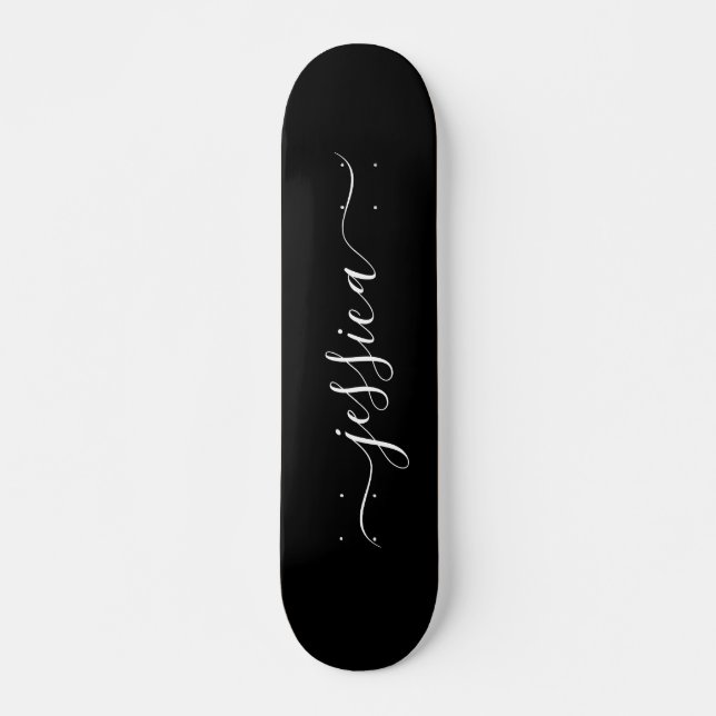 Skateboard Elegante nombre de guión blanco negro (Anverso )