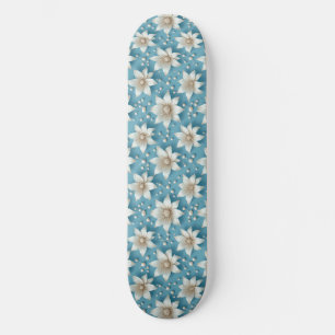 Skateboard Elegante patrón de flores blancas con perlas