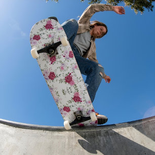 Skateboard Elegante patrón de flores rojas y rosadas